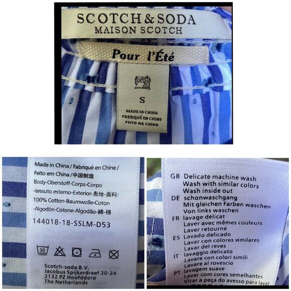 Chic Bardot Blouse Blue White Stripe Off Shoulder Smocked Tie Sleeve Top S - Picture 8 of 16